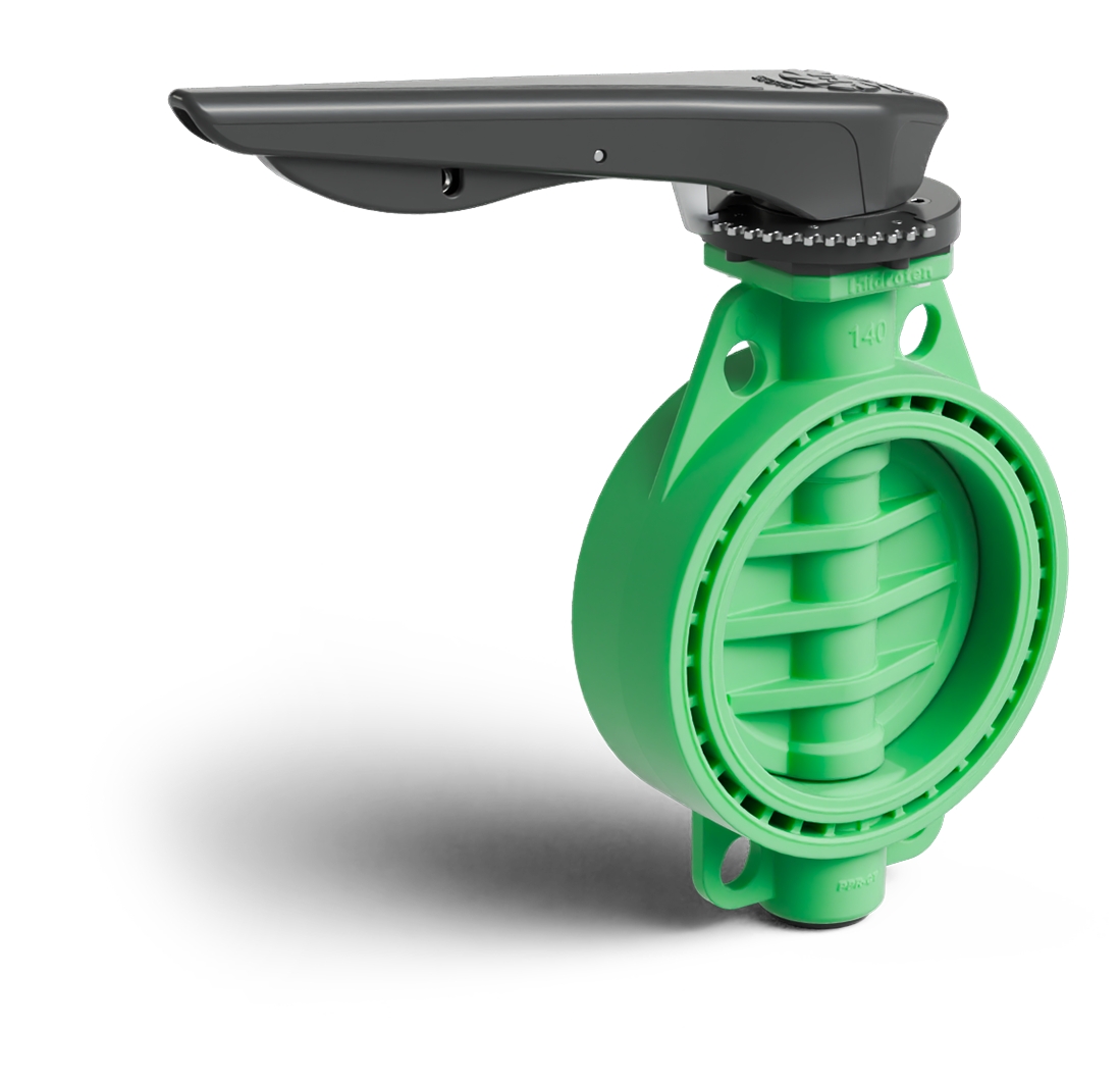 Green colurPP-RCT Implex catch handle butterfly valve